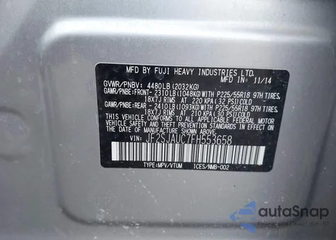 2015 Subaru Forester 2.5I Touring из США, поврежденный, VIN JF2SJAUC7FH553658